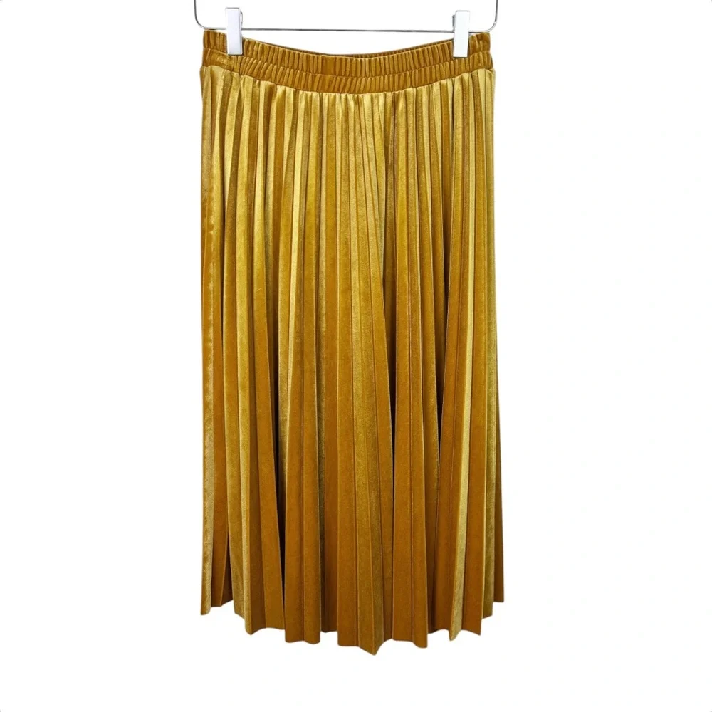 Chelsea28 Marigold Velvet Midi Skirt Pleated A-Line Boho Women’s L